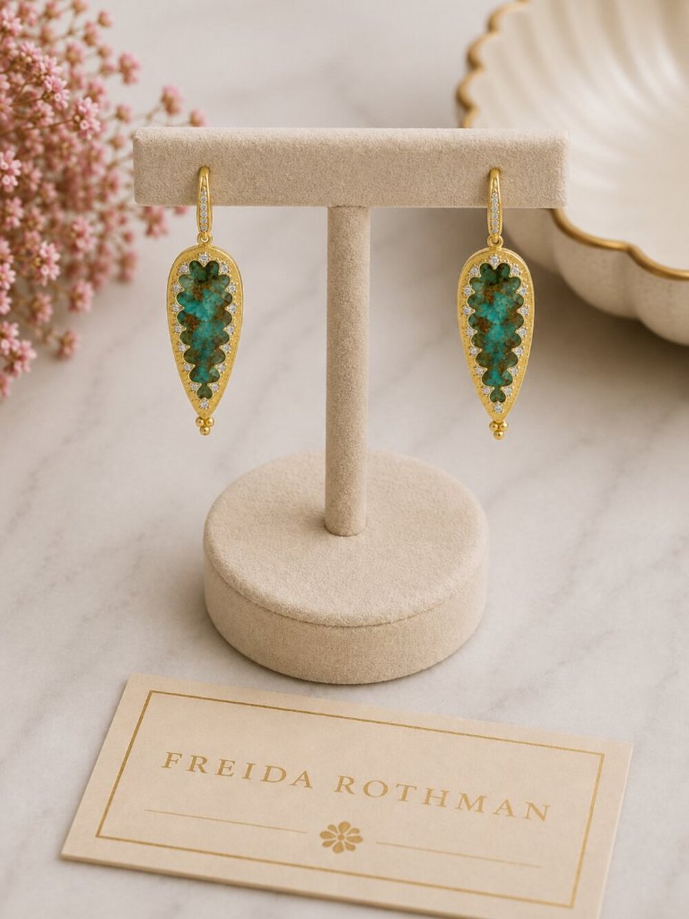 Freida Rothman Perennial Armor Drop Earring Genuine Chalcedony NWT $295 MSRP